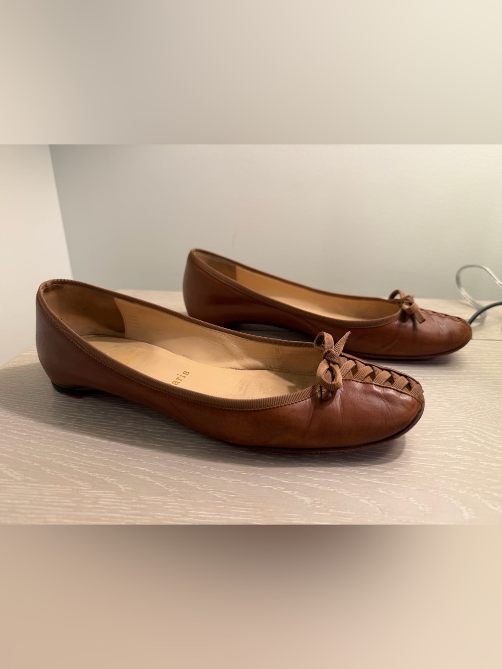 Christian Louboutin US9-9.5 FLATS! Resoled- Brown Leather Laced Ballet Flats